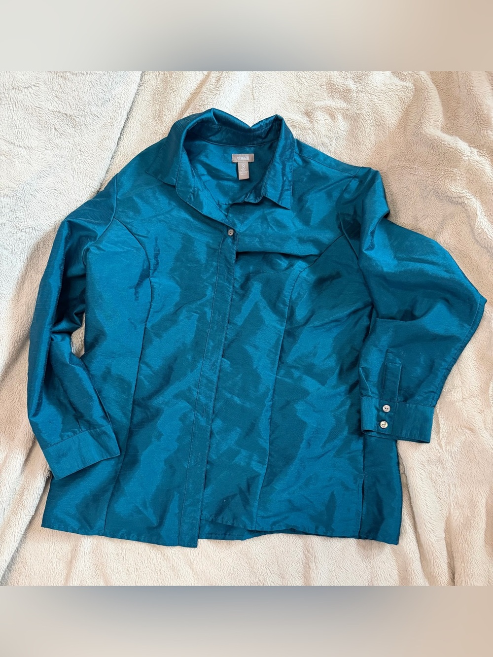 Shimmery Teal Button-Down Shirt